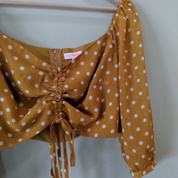 RE:NAMED Mustard Dot Off The Shoulder Crop Top - Picture 3 of 8